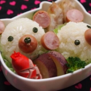 キャラ弁！超簡単！ウインナーでクマさん弁当。